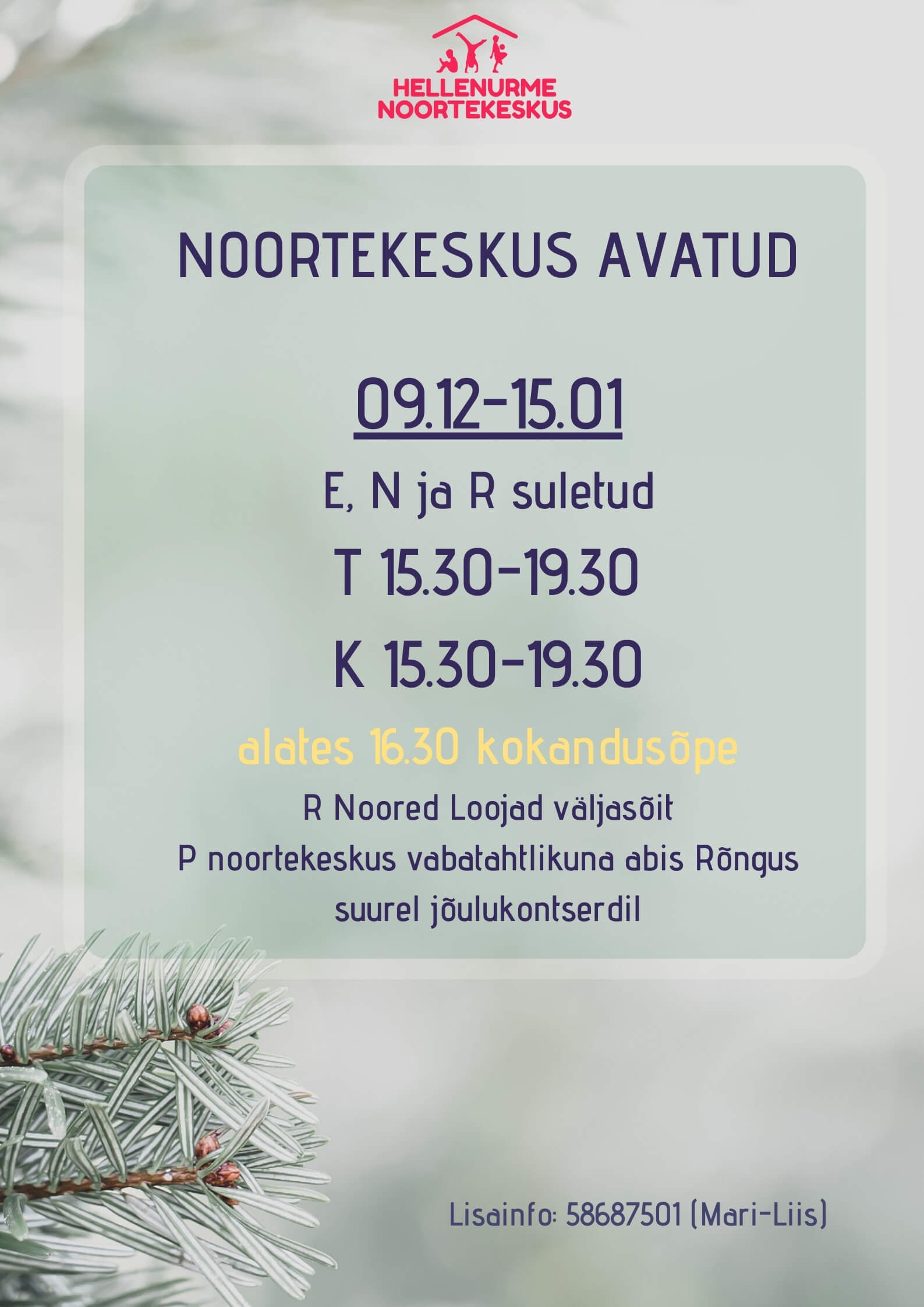 Noortekeskus Hellenurme detsember