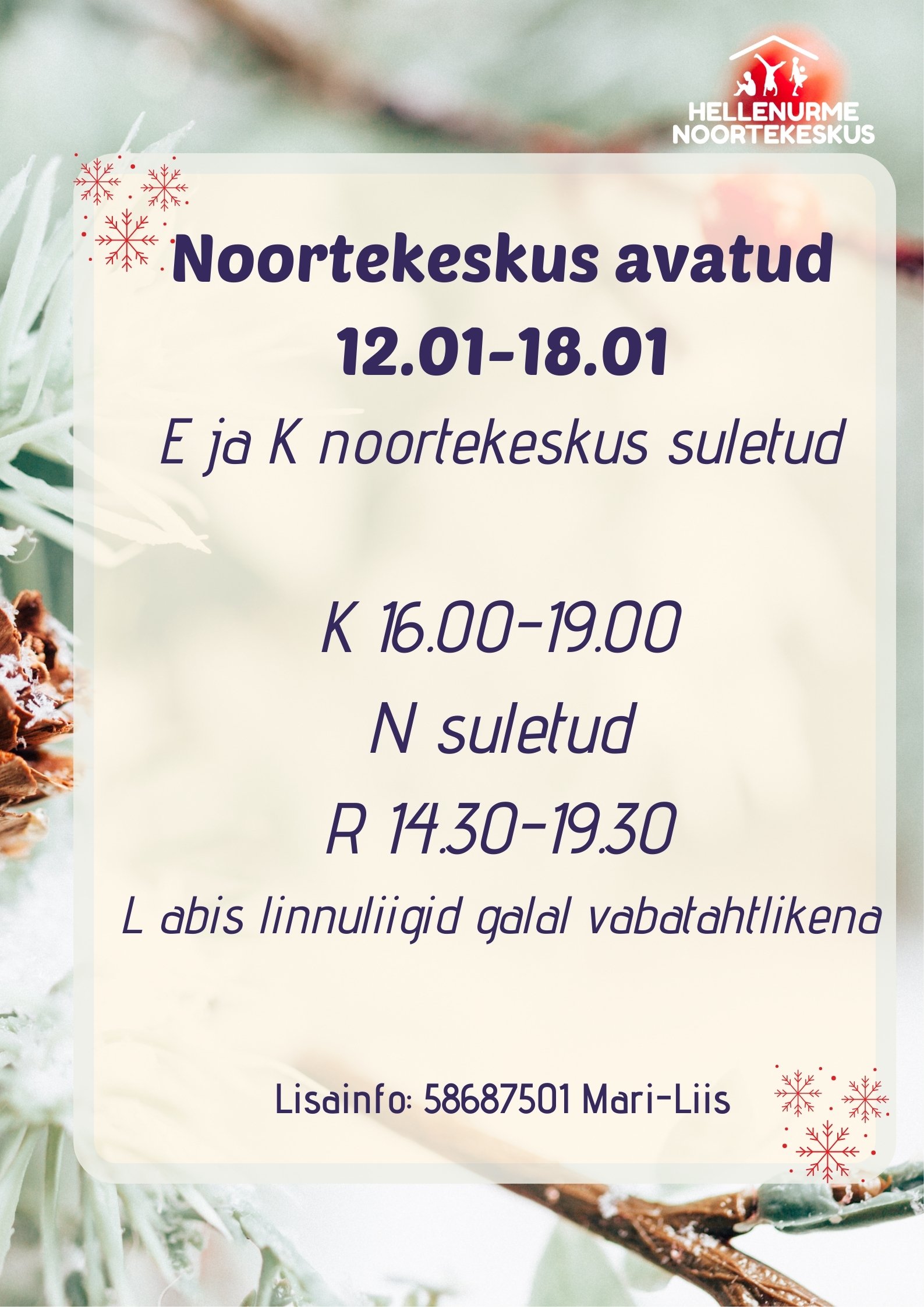 Noortekeskus Hellenurme jaanuar 13