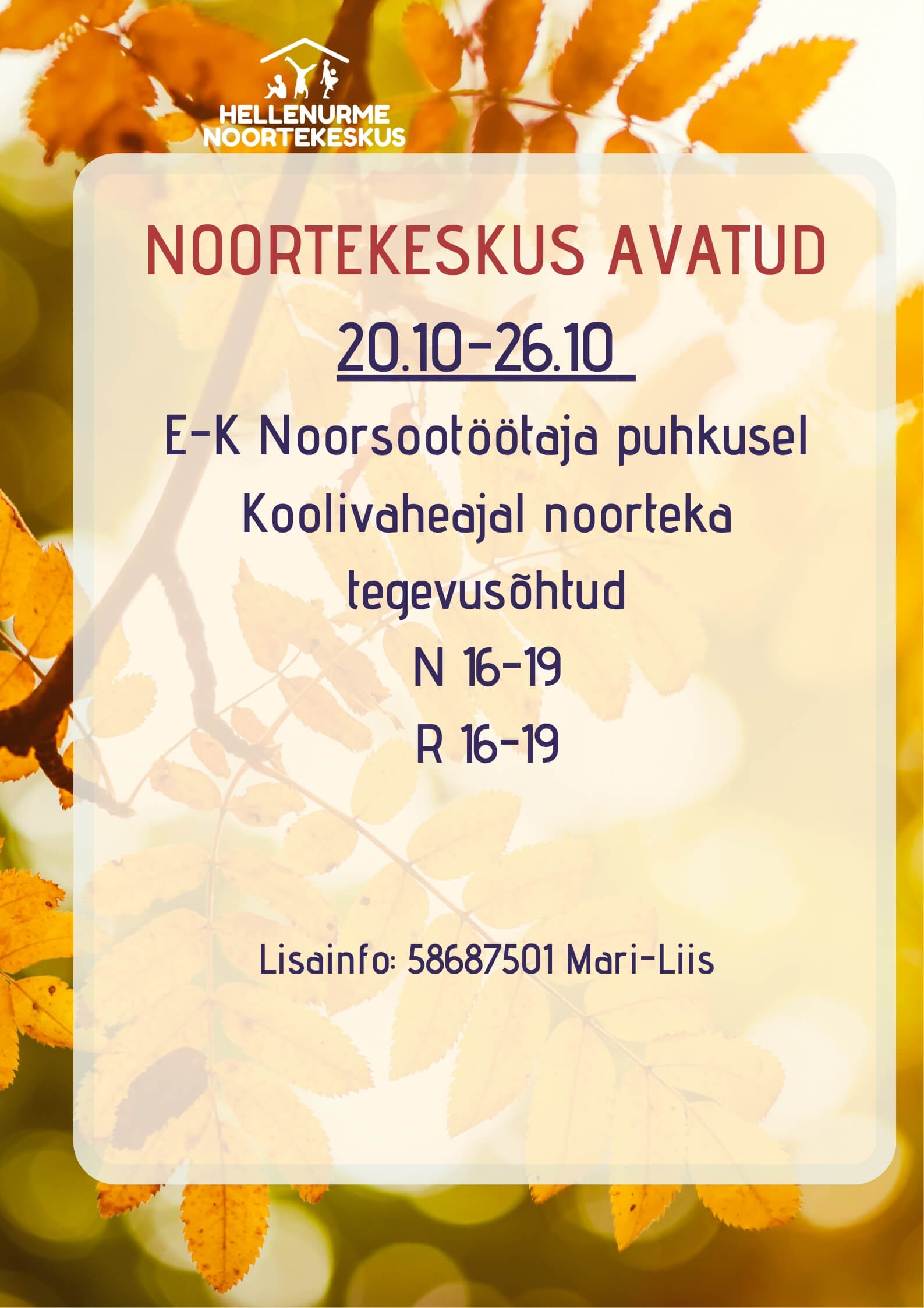 Noortekeskus Hellenurme oktoober 12 2