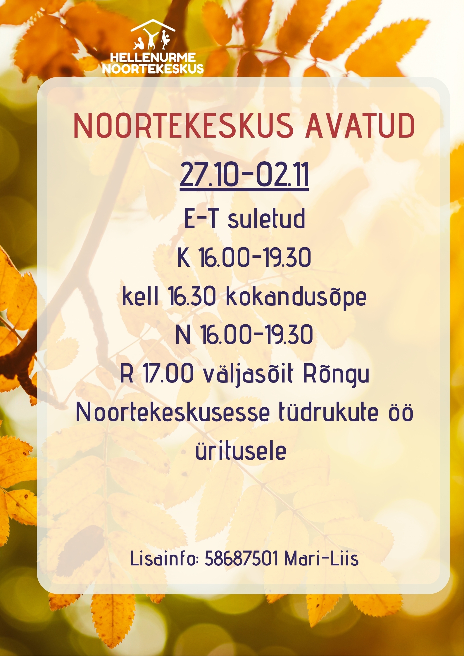 Noortekeskus Hellenurme oktoober 14